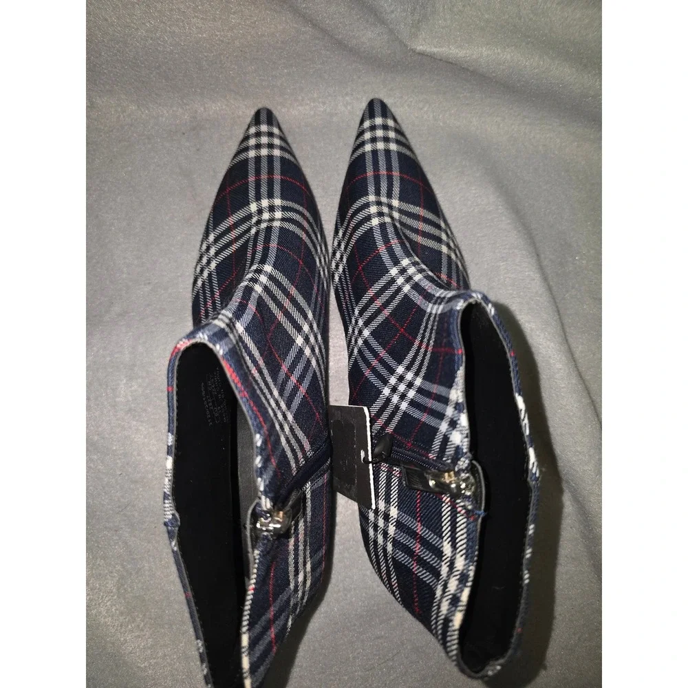 Zara Women Plaid Pointed Toe Kitten Heel Ankle Boots Size 8.5 - Picture 4 of 11